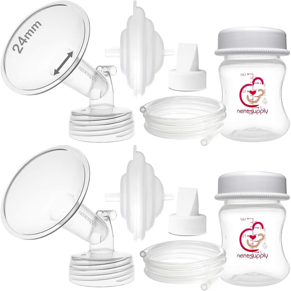 Nenesupply 24mm Flange Pump Parts Compatible w Spectra S2 S1 Breast Pumps Replacement Kit for Spectra Pump Parts 24mm S2 Parts S2 Accessories Inc Flange Duckbill Valve Backflow Protector Bottles