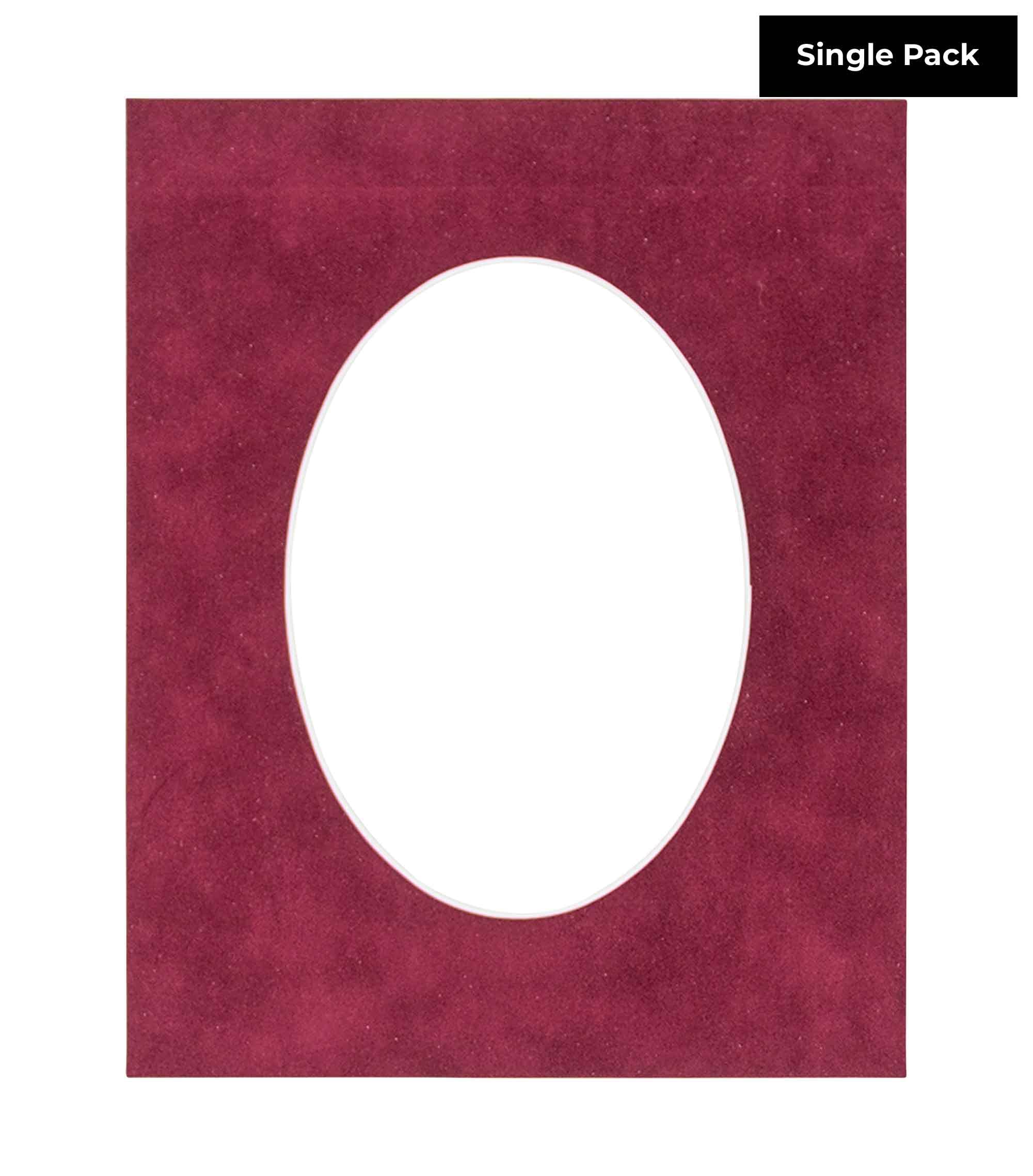 CountryArtHouse Dark Red Suede Acid Free 8x10 Oval Picture Frame Mat with White Core Bevel Cut for 5x6 Pictures - Fits 8x10 Frame - Pack of 1 Matboard Show Kit with Acid Free Backing & Clear Bag