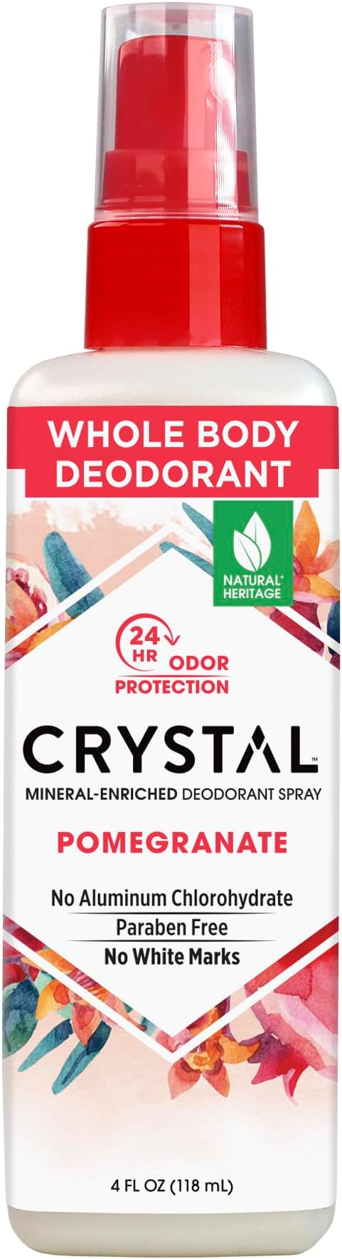 Mineral Deodorant Spray- Body Deodorant With 24-Hour Odor Protection, Non-Staining Pomegranate Spray, Aluminium Chloride & Paraben Free, 4 FL OZ