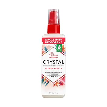 CRYSTAL Mineral Deodorant Spray- Body Deodorant With 24-Hour Odor Protection, Non-Staining Pomegranate Spray, Aluminium Chloride & Paraben Free, 4 FL OZ