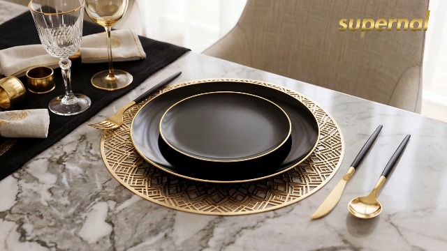 Amazon.com: Supernal 350PCS Black and Gold Plates Set Heavyweight
