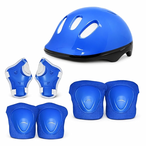 Kit de Proteção Infantil 7 Peças Azul com Capacete Joelheiras Cotoveleiras e Munhequeiras Tamanho P 48-52cm para Patins Skate Bicicleta Patinete Ajustável e Confortável Kit de Proteção Infantil 7 Peças Azul com Capacete Joelheiras Cotoveleiras e Munhequeiras Tamanho P 48-52cm para Patins Skate Bicicleta Patinete Ajustável e Confortável