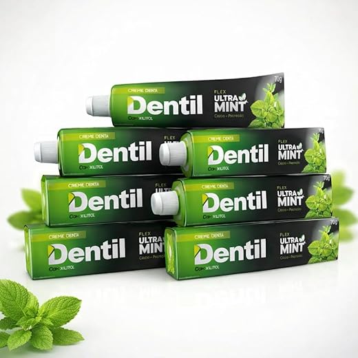 Kit c/ 6 Creme Dental Ultra Mint Refrescante Sem Fluor Dentil 70g