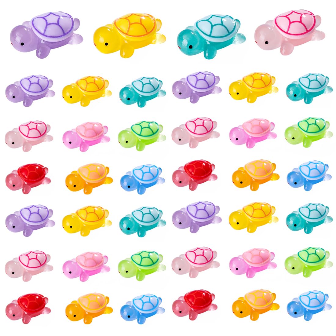 80 Mini Tartarughe Marine Luminescenti In Resina | 8 Colori | Figure Glow In The Dark Per Decorazioni Torte, Terrari, Giardini Fatati E Giochi Caccia Al Tesoro