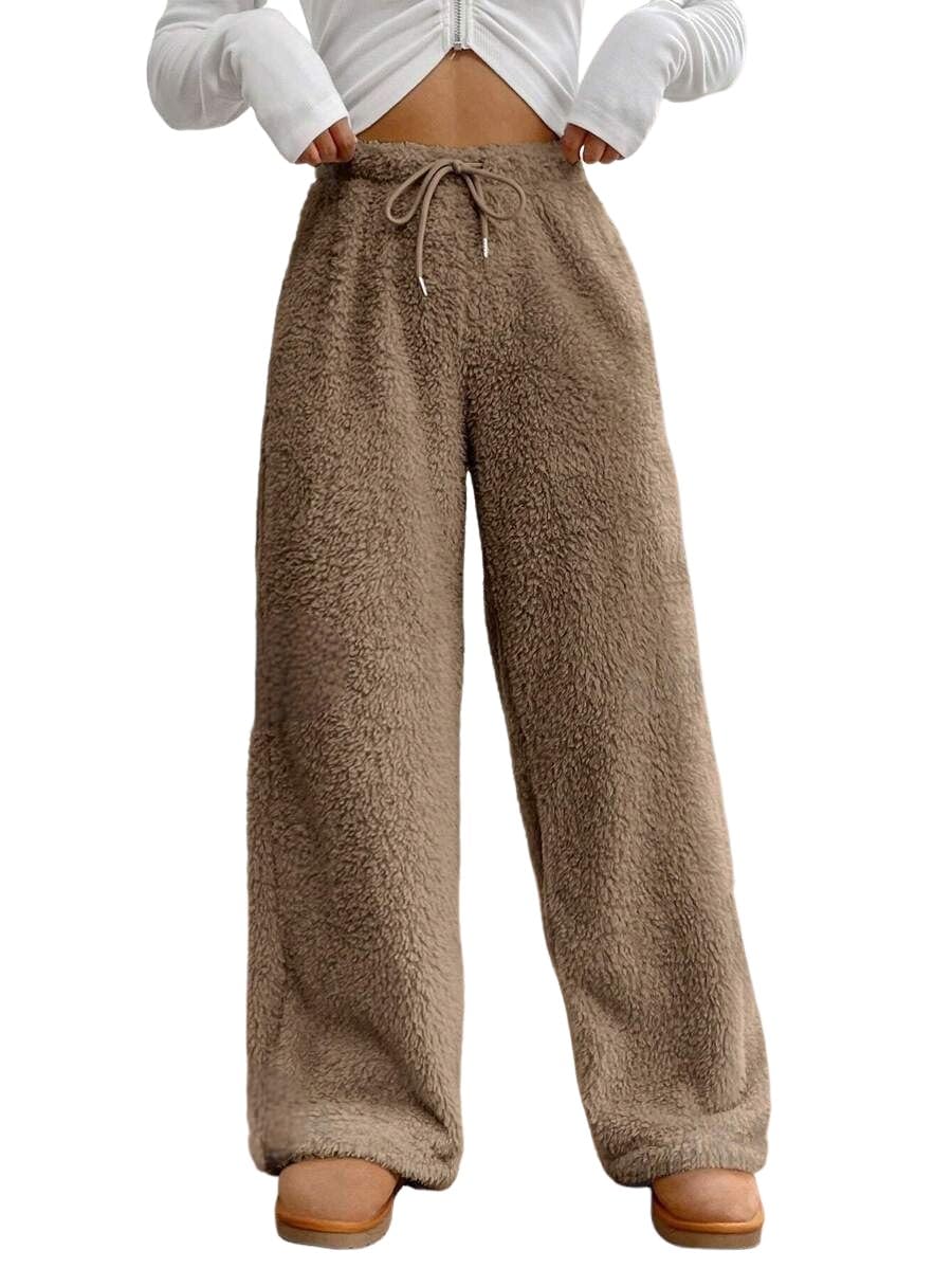 ZAFUL Women's Fuzzy Plush Pajama Pants Wide Leg Pj Bottoms Lounge Pants