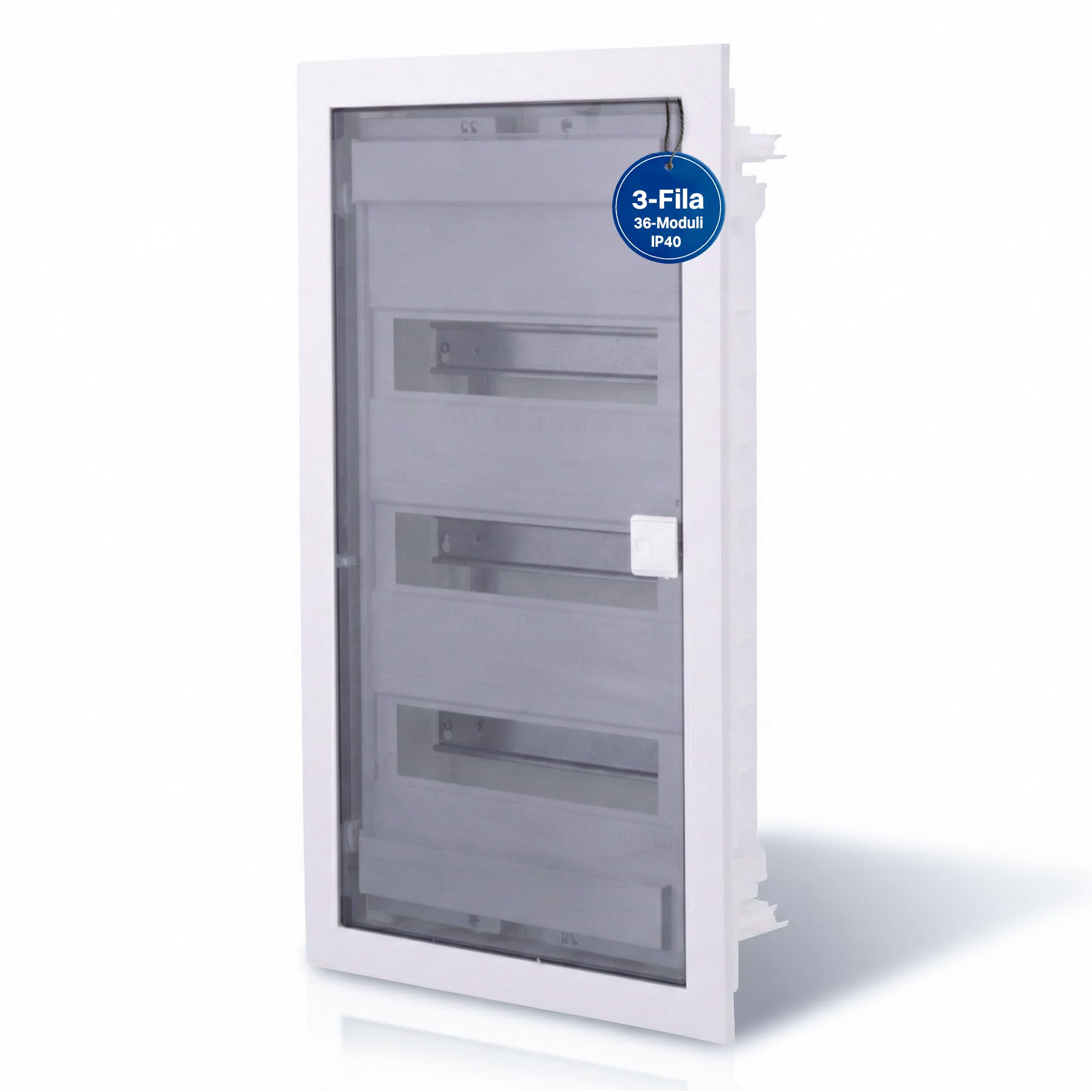 Intratec Centralino da Incasso 3 Fila – Quadro di Distribuzione IP40 per 36 Moduli con Porta Trasparente e Guida DIN per Installazioni Elettriche Casa e Ufficio – 592 x 347 x 92mm