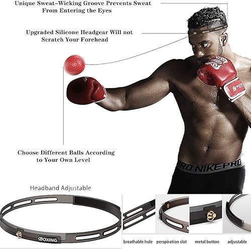 Miniatura 11 de TOCO FREIDO Bola de boxeo de doble extremo, bolsa de velocidad con niveles de dificultad Pelota refleja de boxeo con diadema, perfecta para 3 reflex