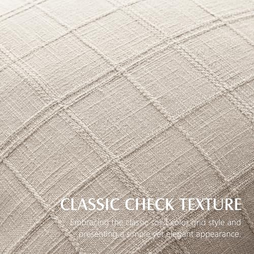 Image of Foindtower Set of 2 Decorative Linen Check Fringe Throw Pillow Covers Farmhouse Vintage Cushion Covers Modern Boho Home Decor for Sofa Chair Couch Bedroom Living Room,16x16 Inch,Natural Linen
