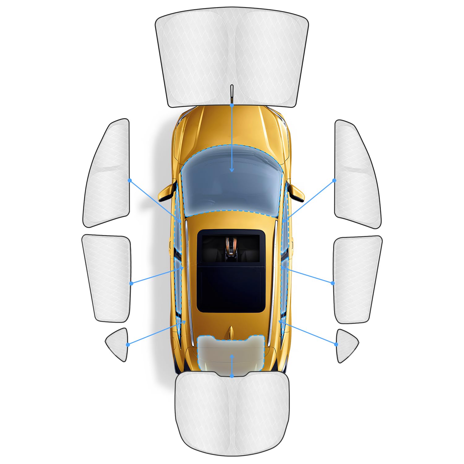 8pc Full Window Sunshade Kit for 2020-2024 Tesla Model Y - Privacy Protection | UV-Resistant Fabric | All-Round Sunshade | Convenient Rest - Car Accessories for Windshield Side Rear Camping Outdoor