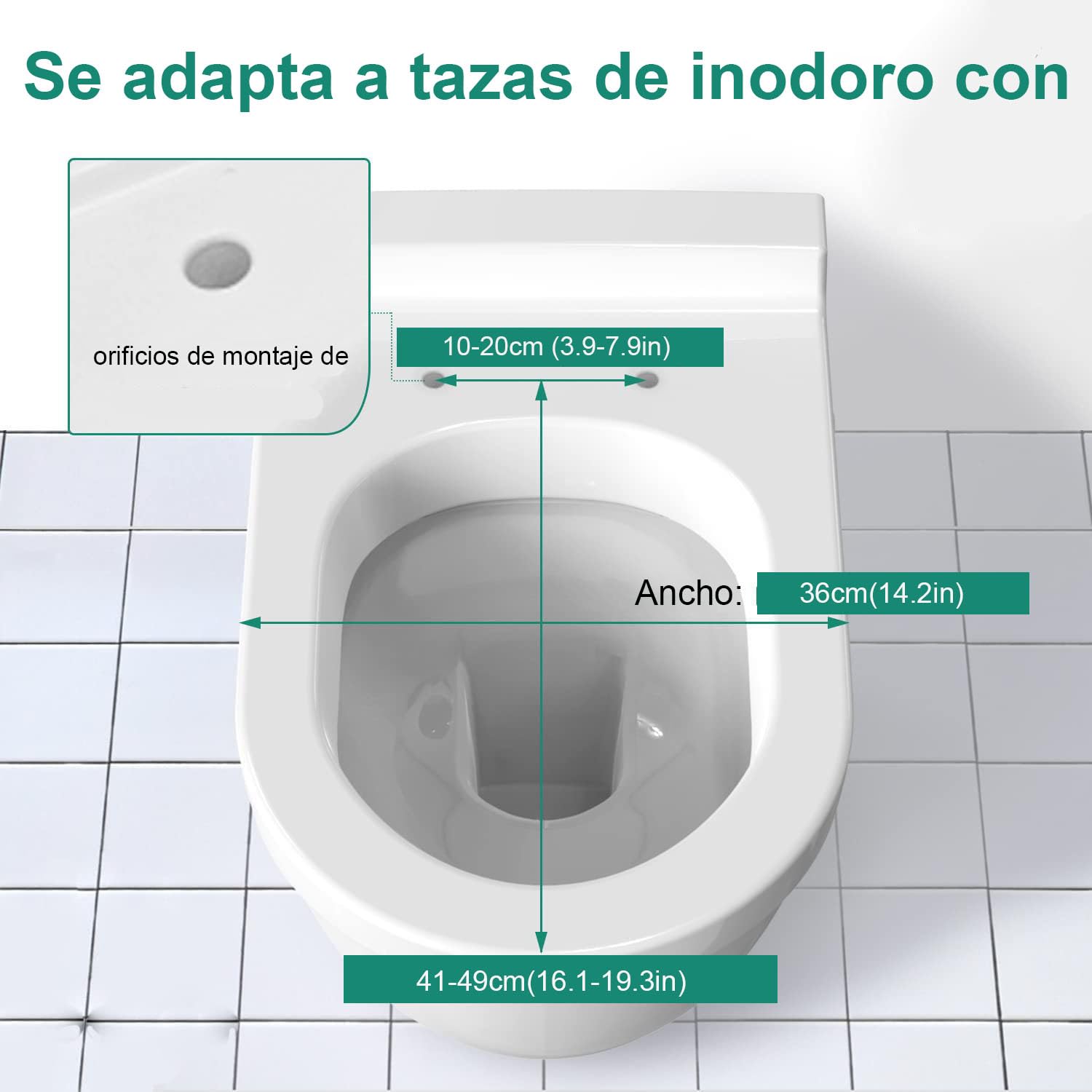 Tapa WC Forma D Blanca con Cierre Suave, Tapa de Inodoro de PP, 46x36cm