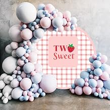 Diameter 4ft Strawberry Theme Birthday Round Backdrop Cover Two Sweet Rose Plaid Stripe Design Photography Background for Girl Birthday Party Decorations