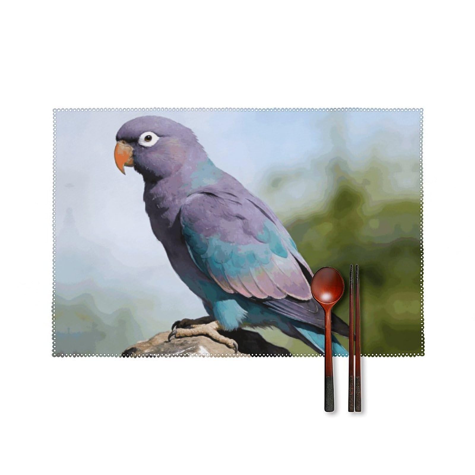 Parrot Placemats Set of 6, 12x18 Inch Heat Resistant Washable Canvas Table Mats, Stain Resistant Decorative Dining Placemats for Kitchen, Restaurant, Outdoor Party