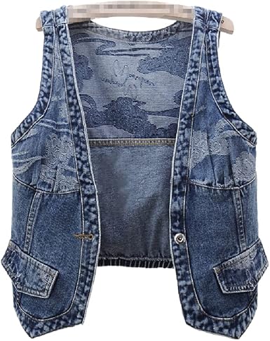 Lazutom Women's Sleeveless Denim Vest V 