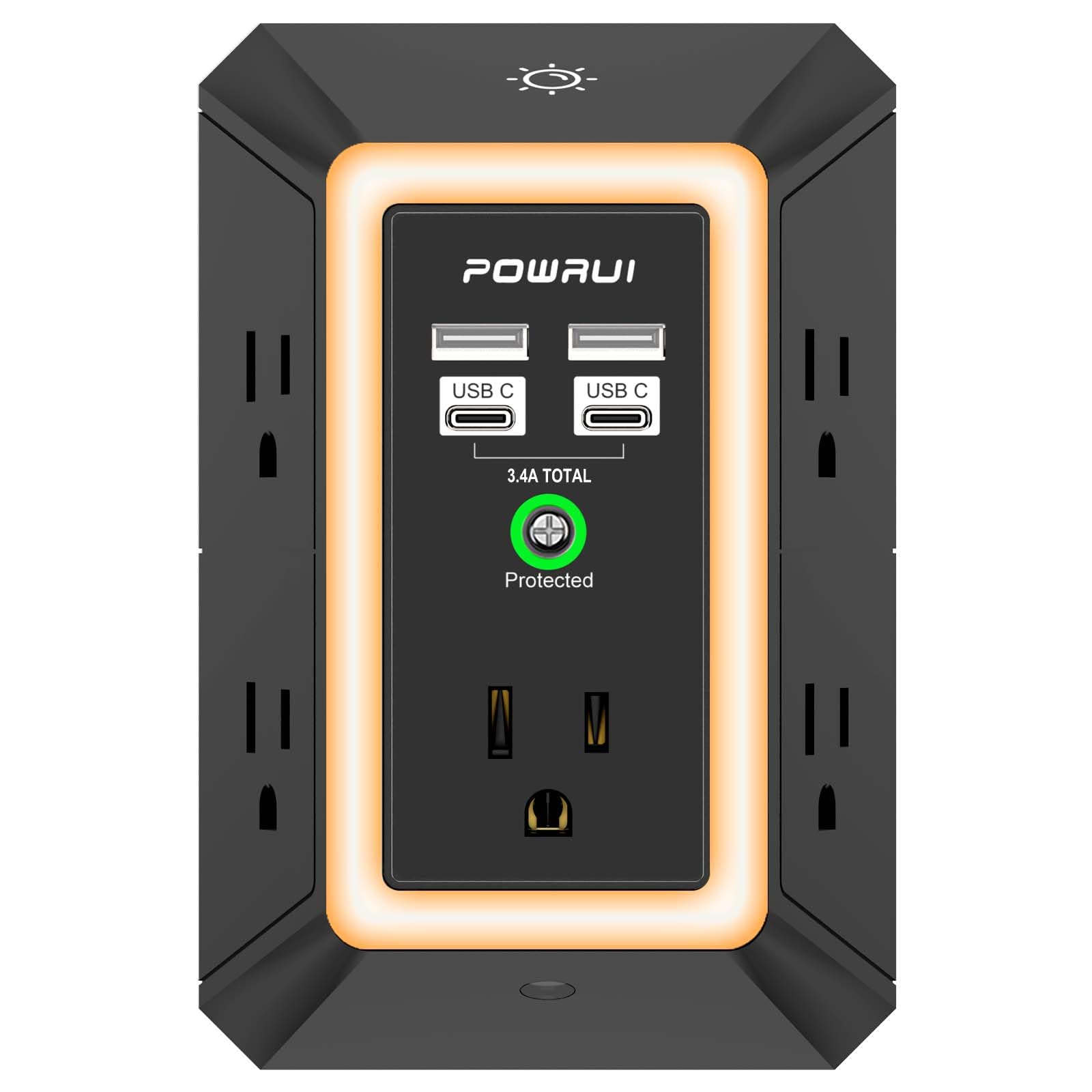 Multi Plug Wall Outlet Night Light, POWRUI 6 Outlet Extender & 3 USB Ports — Amazon image 16