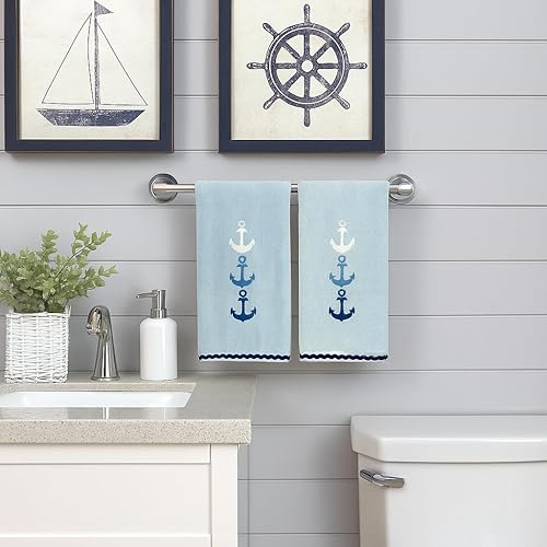 Miniatura 4 de Serafina Home Toallas de baño suaves y absorbentes para huéspedes ancla azul náutica con diseño costero de cuerda gris plateada, 2 piezas de 12 "x