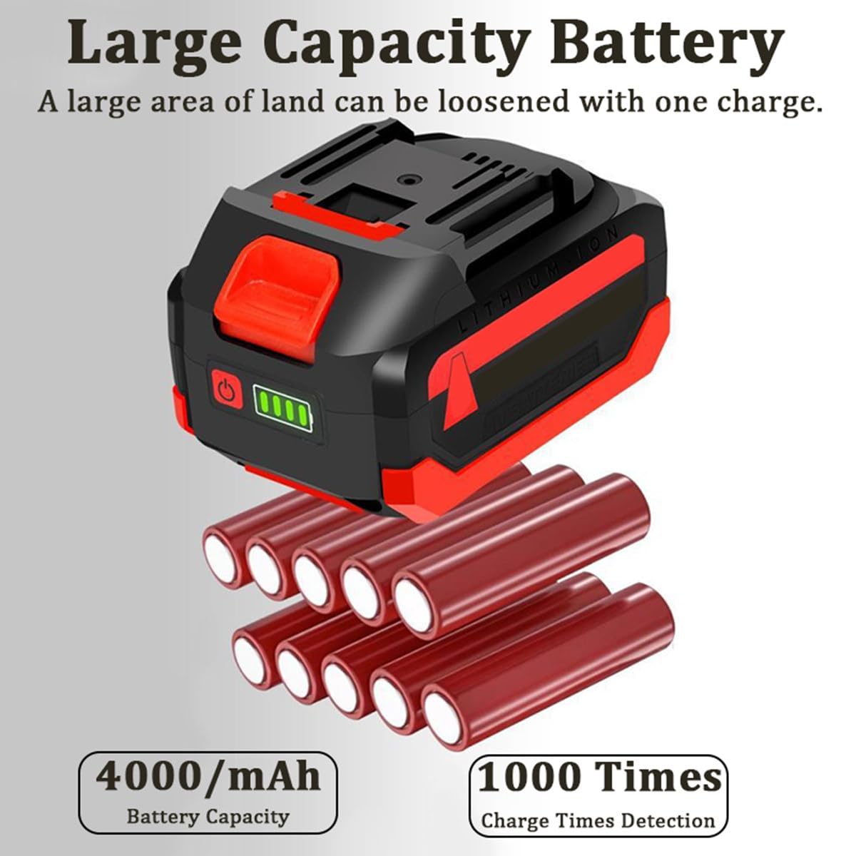 Motoculteur électrique, Rotavateur de Jardin sans Fil 20 V, Cultivateur de Sol Puissant, Alimenté par Batterie 4000 mAh, pour Jardins, Potagers