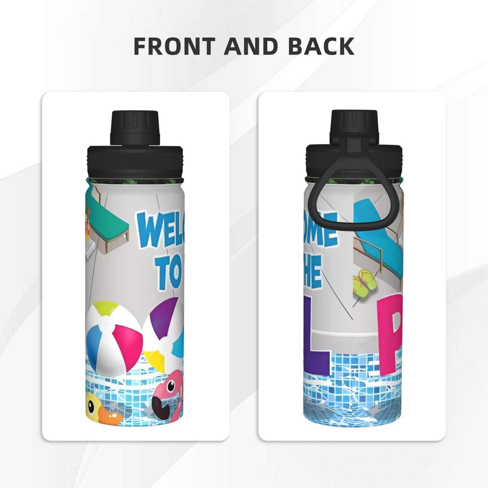Flamingo und Schwimmbad-Sport-Wasserflasche, 510 ml, isolierte Edelstahl, auslaufsichere Wasserflasche für Reisen, Fitnessstudio, Büro