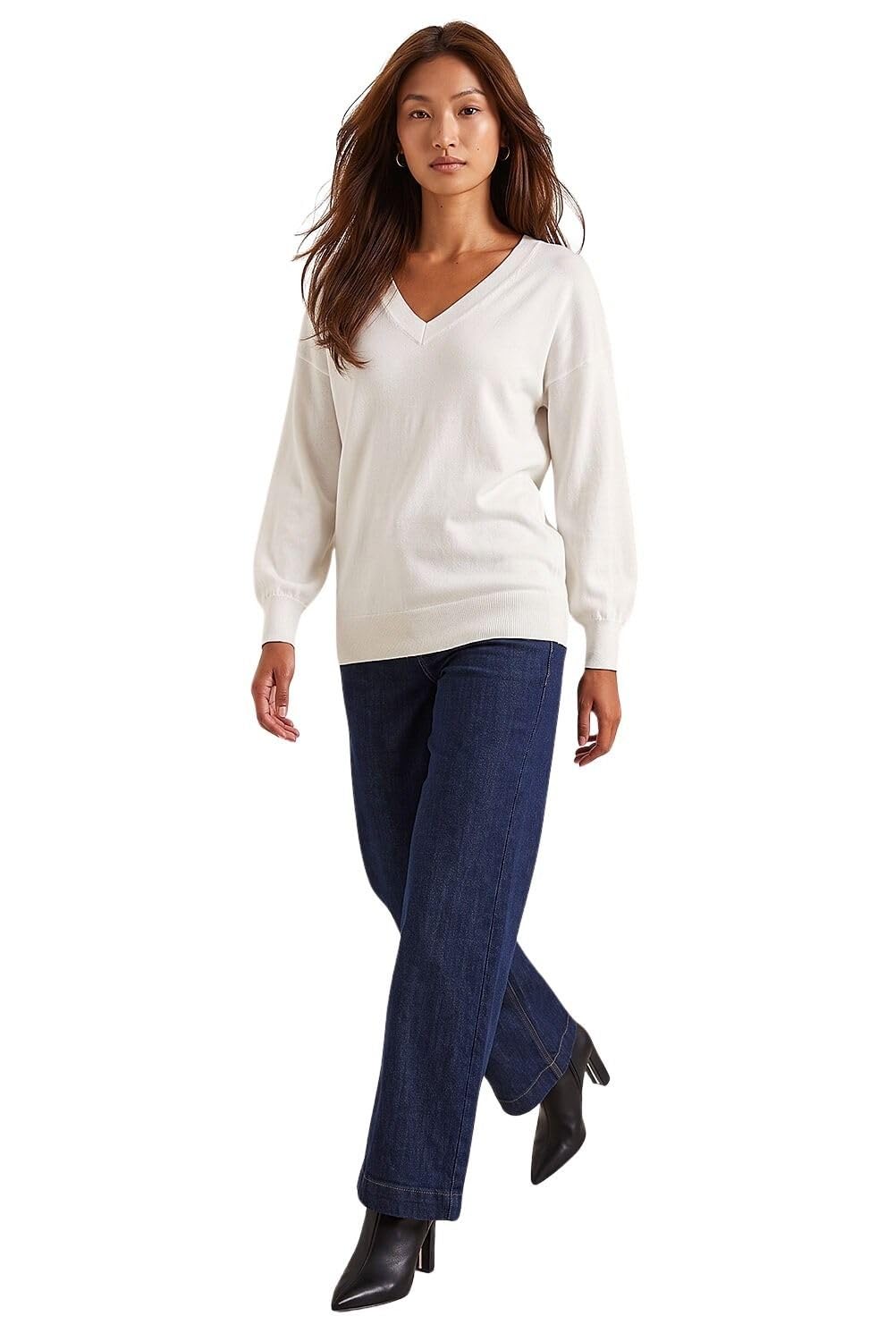 Roman Women's Ivory V-Neck Stretch Jumper In Size 16