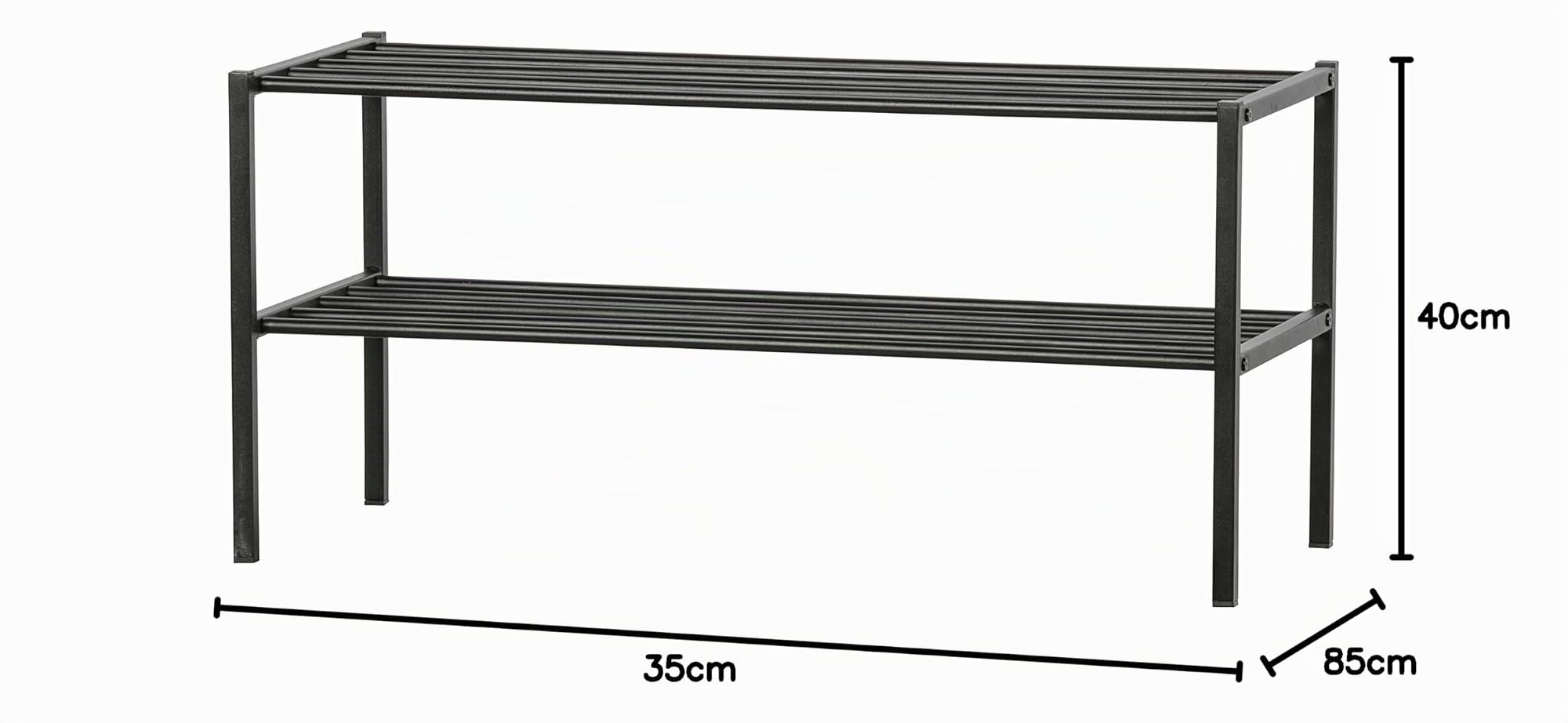 WOOOD Ferro Schuhregal Schwarz - Stapelbares 2-Lagiges Schuhschrank aus Metall Schuhablage 40x85x35 cm
