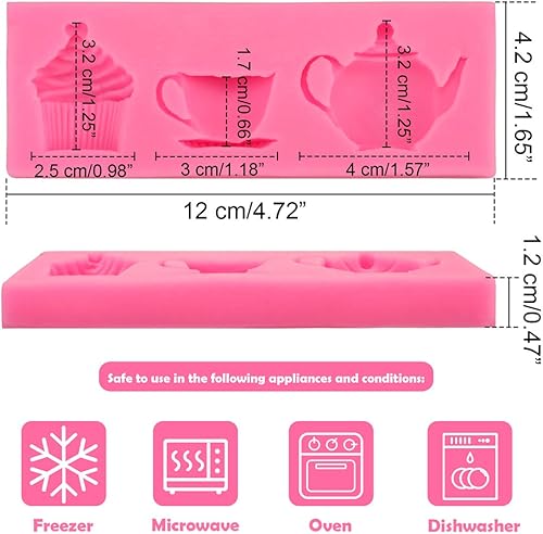 Miniatura 4 de Meiyouju - Juego de 2 moldes de silicona para tetera, moldes de silicona de grado alimenticio para dulces, decoración de pasteles, chocolate,