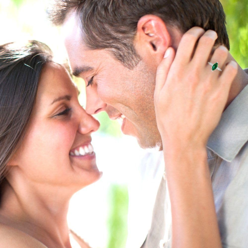 Clara Pucci Simulated Emerald Marquise Cut Three-Stone Ring | 14K Solid Gold | 2.00 cttw | Womens White Gold Fashion Jewelry