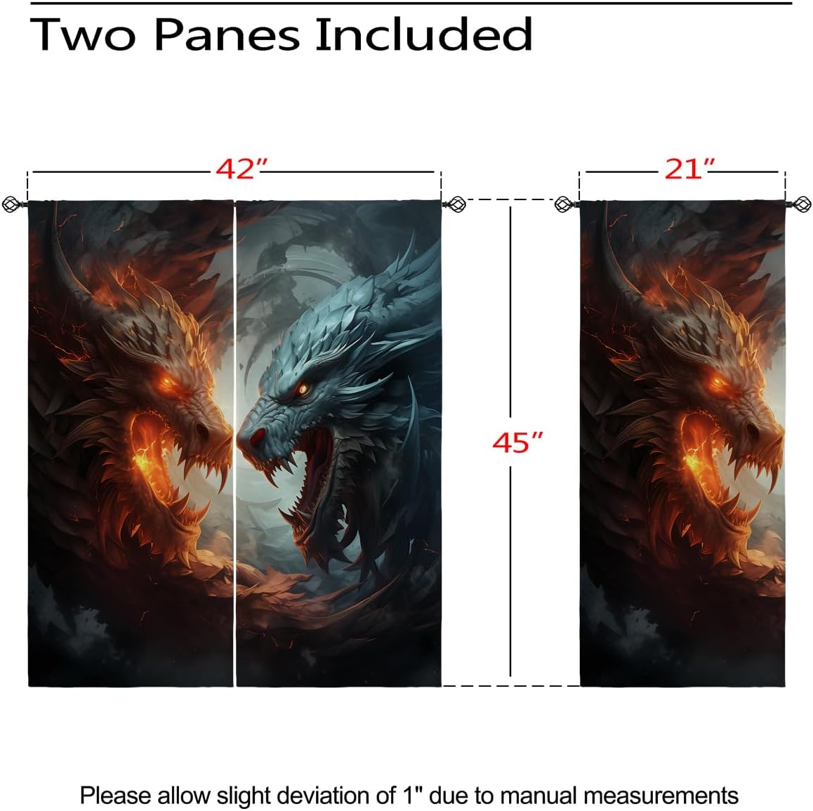 Dragons Blackout Curtains for Girls Boy Home Decor, Medieval Fantasy Magic Animals Mythical Rod Pocket Thermal Insulated Drapes Darkening Window Curtain for Bedroom Living Room, 42 x 45 Inch