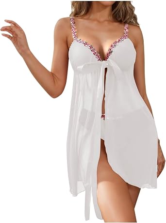ملابس داخلية نسائية من الدانتيل بإغلاق أمامي من Babydoll Chemise بحزام رقبة على شكل حرف V من Chemise ملابس نوم شبكية من Babydoll ملابس نوم