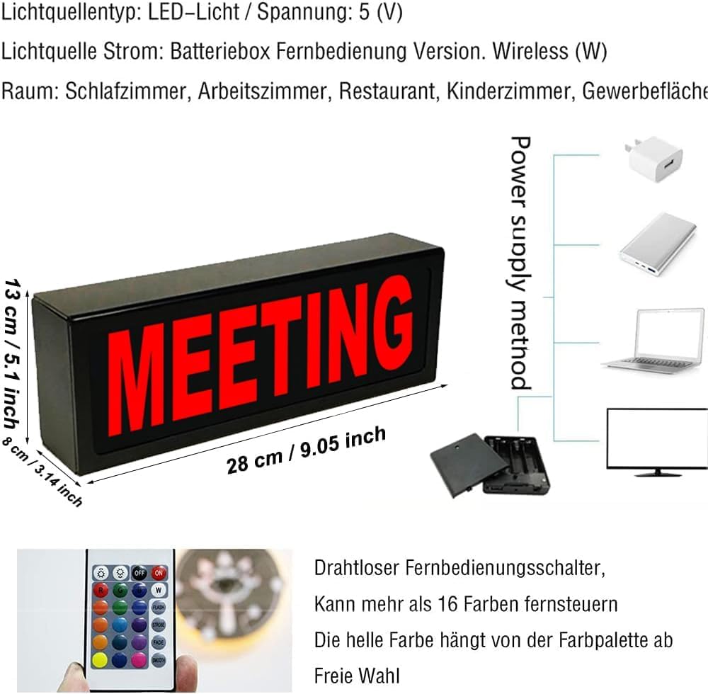 MEETING Insegne al neon, Insegne luminose al neon a LED, Insegne luminose personalizzate con telecomando, Scatola batteria, Alimentazione a batteria o USB, Molte modalità di illuminazione, p
