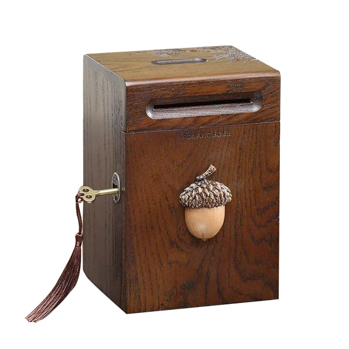 Amazon.co.jp: 大人用木製貯金箱 ヴィンテージ貯金箱 ロック付き 無垢