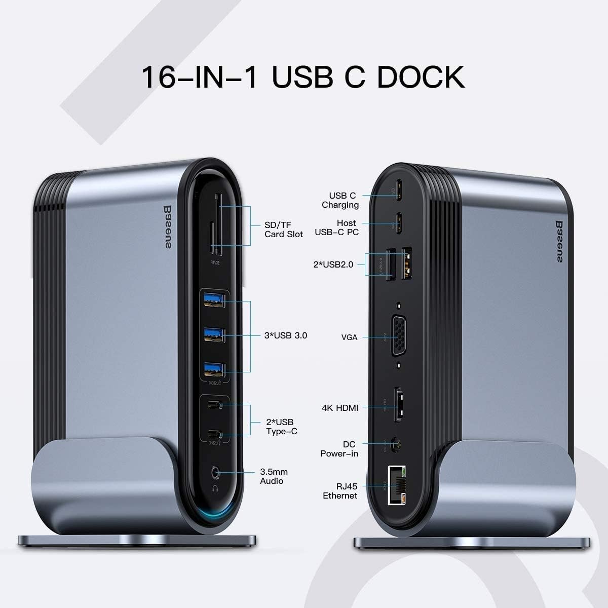 Baseus Surface Go Docking Station, 16 in 1 USB C HDMI Adapter for Surface Go, Surface Go USB C Hub Docking Station with 4K HDMI, USB 3.0 Port, USB-C Power Delivery, 3.5mm Audio/Headphone Jack