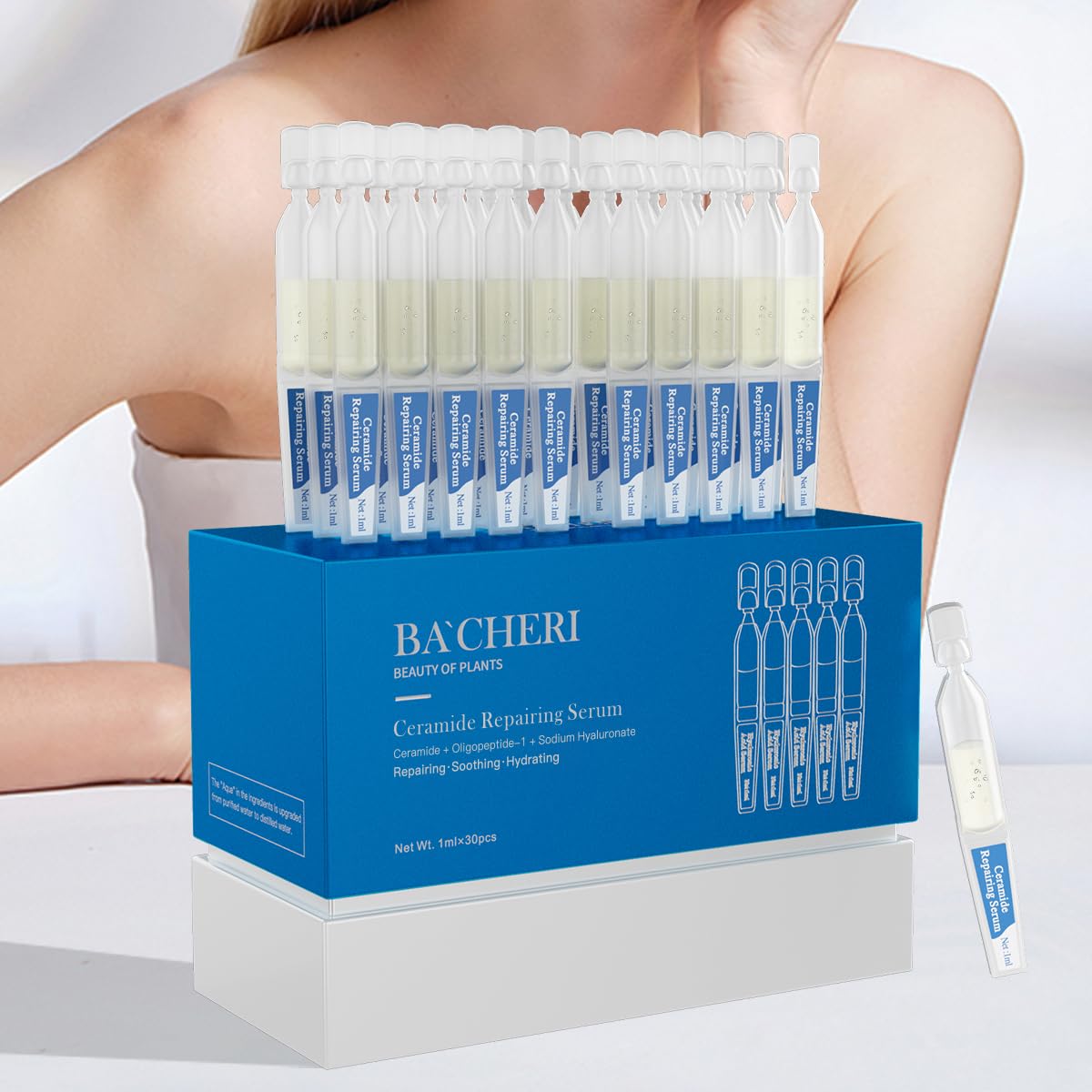 Ceramide Ampoule Serum with Hyaluronic Acid, Peptide, Hydrating & Anti Aging, Skin Barrier Repair Face Serum for Dry and Sensitive Skin, 30 Pcs/Box - Image 6