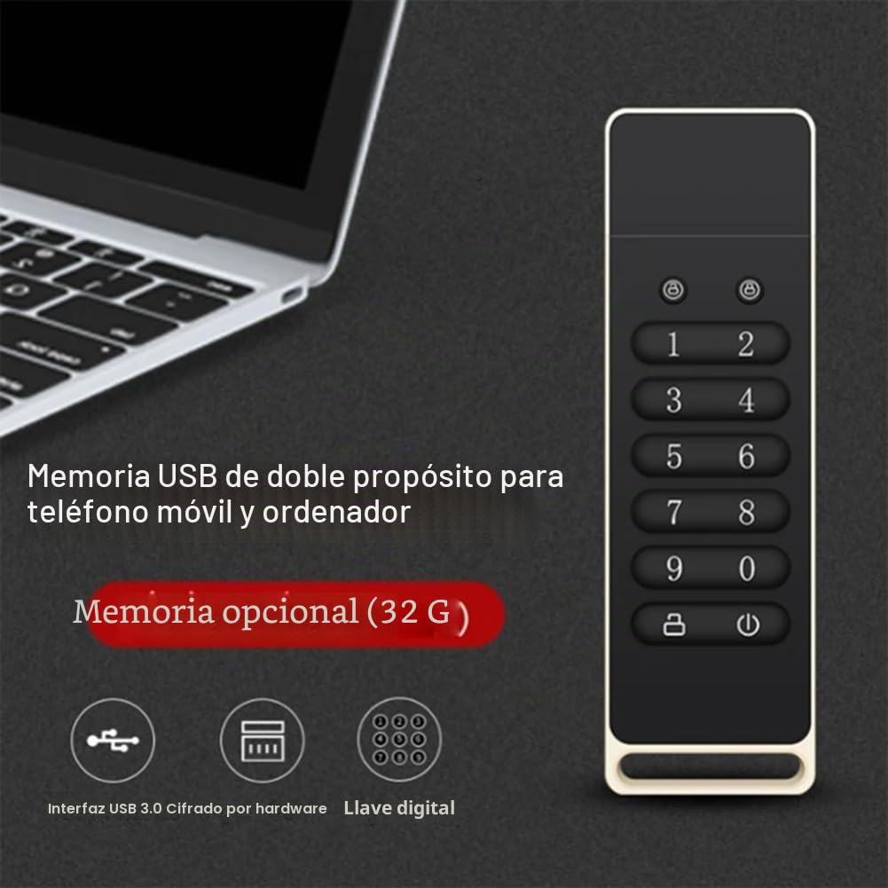 Unidad USB Segura, Unidad Flash USB Cifrada de 64 GB con Contraseña de Hardware y Teclado, USB 3.0.