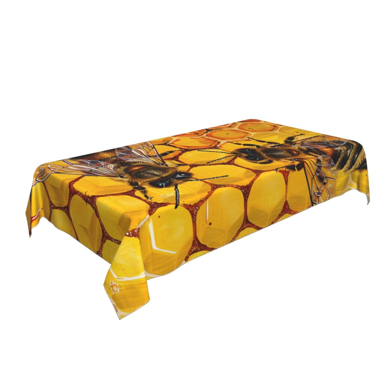 BNVSADC Bee On Honeycomb Printed Rectangular Tablecloth 140x90 CM, Anti-wrinkle Polyester Table Cloth Decorative Fabric Table Covers for Kitchen Dining Table Parties Camping