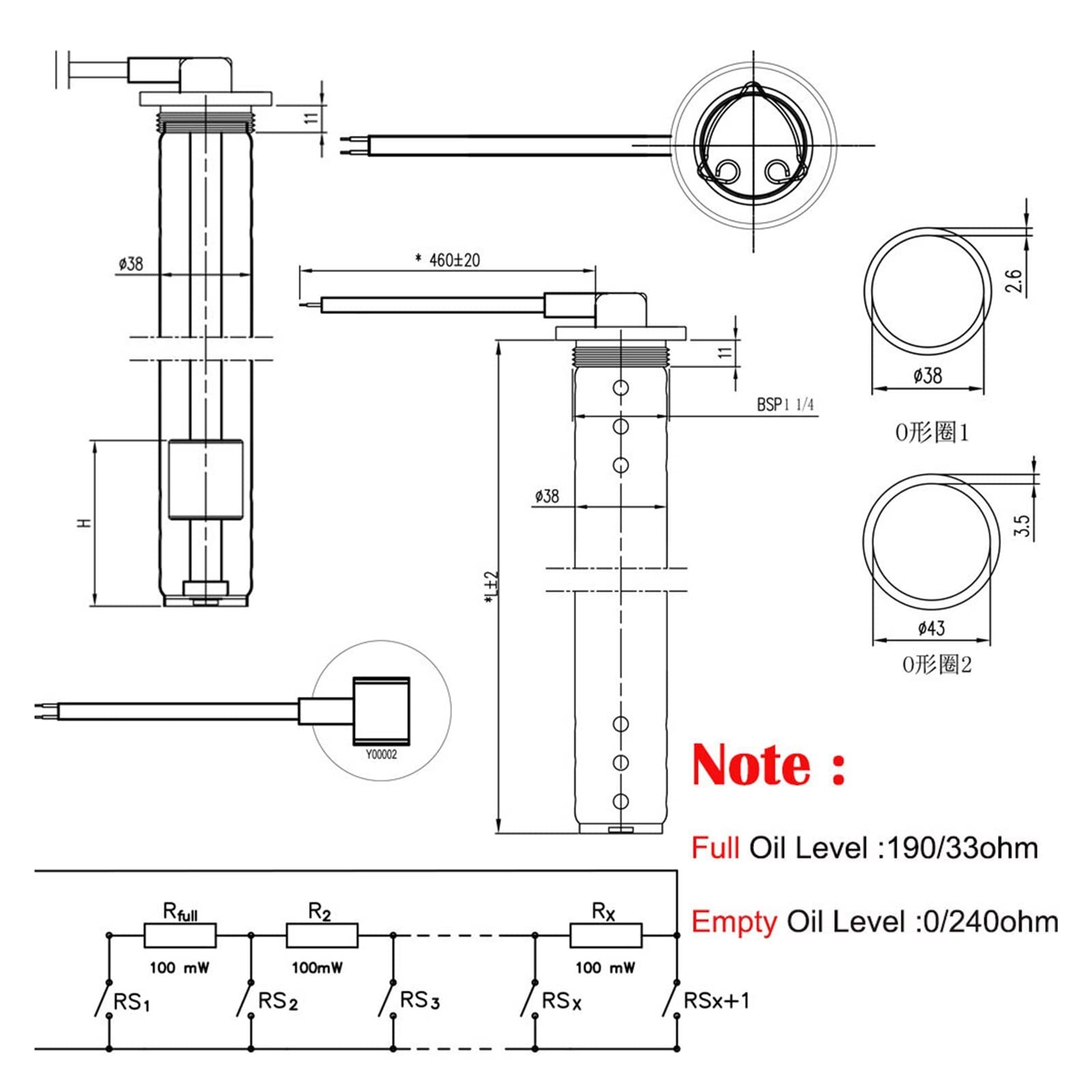 Wskaźnik poziomu paliwa, Łódź samochód 52mm wskaźnik poziomu ścieków z alarmem pasuje 0-190ohm/240-33ohm zbiornik trzymający czujnik(BS 240ohm)