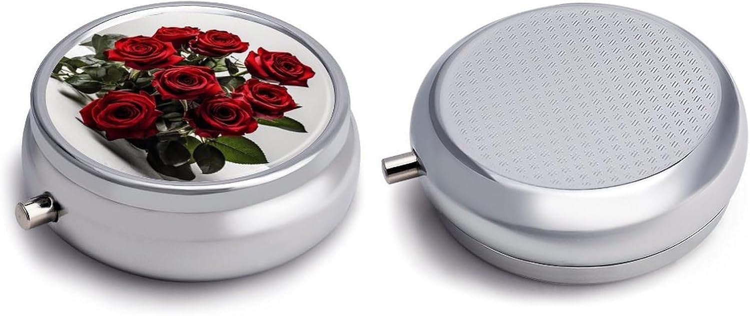 Round Silver Pill Box Small Pill Case for Purse and Pocket 3 Compartment image 3