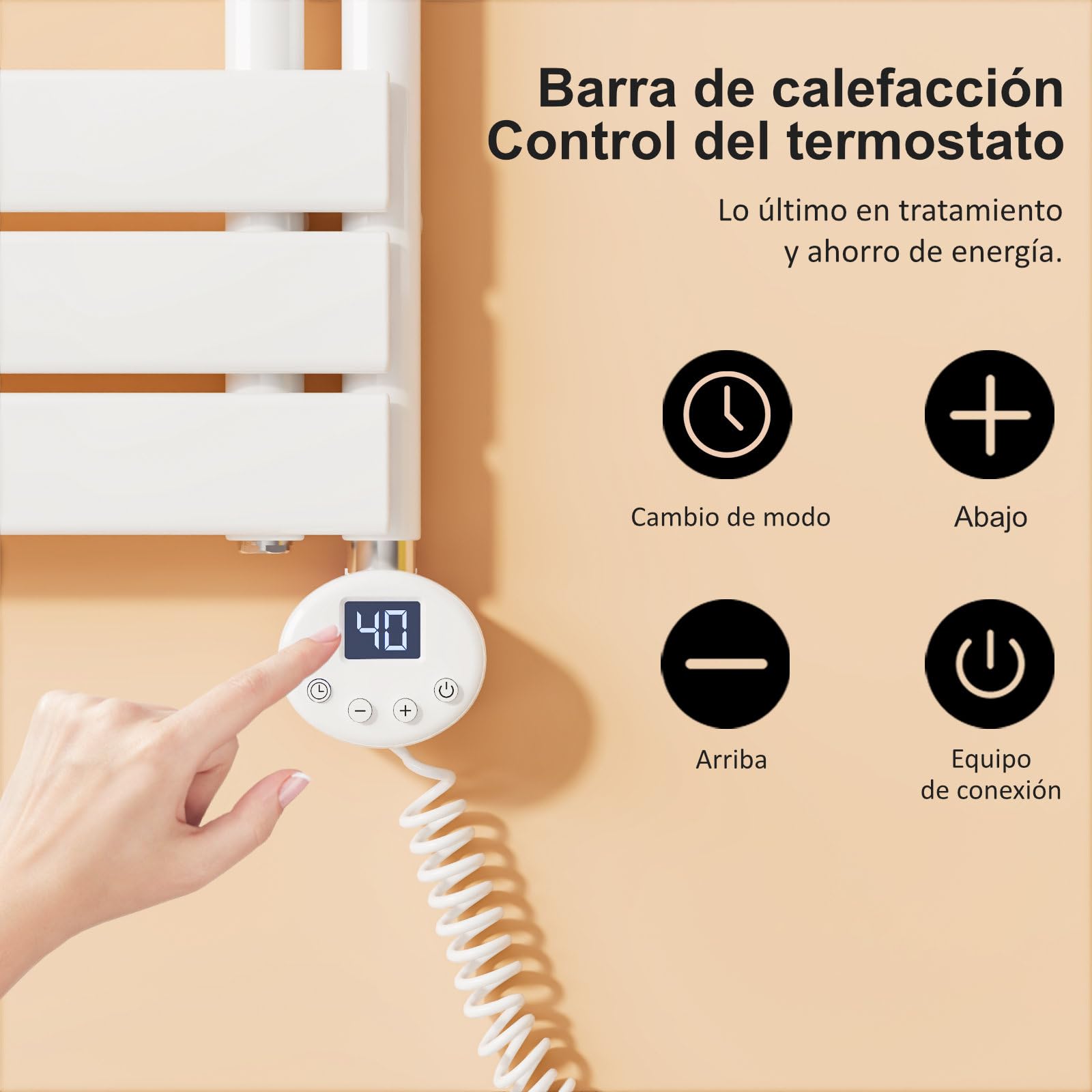 EMKE Toallero Eléctrico con Termostato 900W, Cartucho Calefactor de Acero Inoxidable para Radiador, Controlador Electrónico de Temperatura y Función de Temporizador, Blanco
