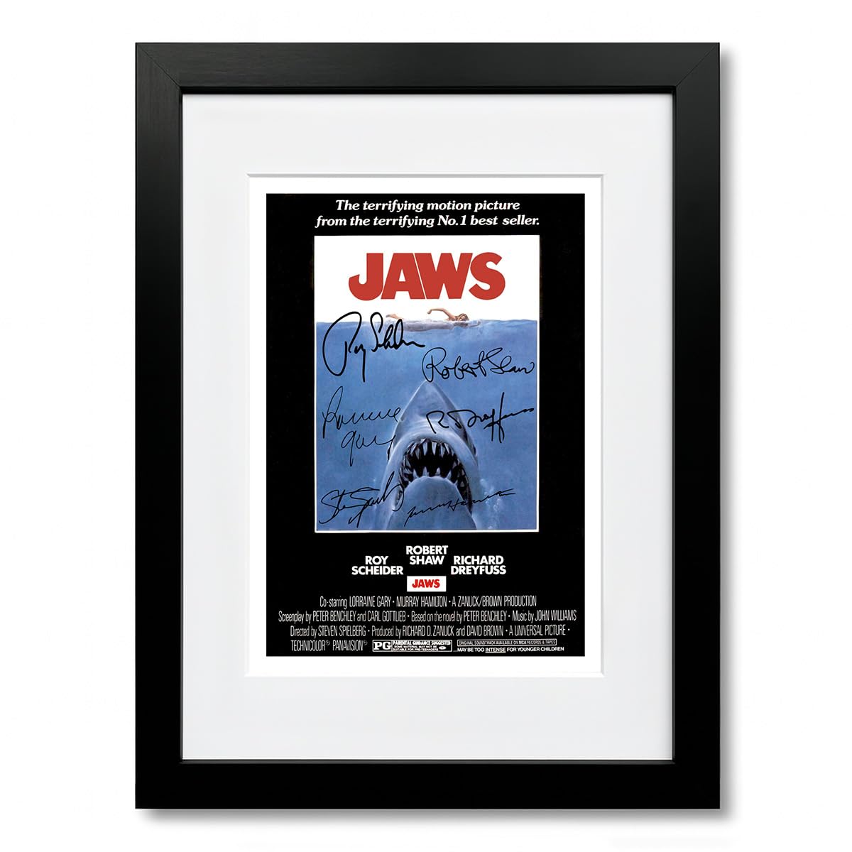 Mounted Gifts Jaws A4 Framed & Mounted Jaws Cast Signed A4 Poster Photo Print Framed Autograph Gift Movie Film (Jaws A4 Framed & Mounted)