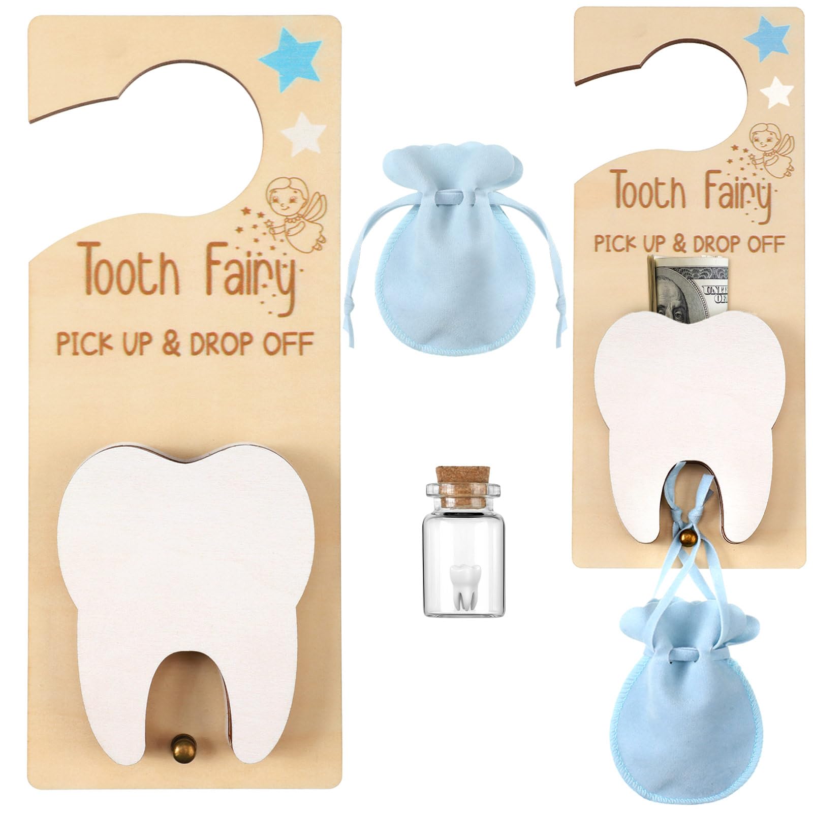 DoubleFill Tooth Fairy Door Hanger Pouch Keepsake Box,Classic,Blue