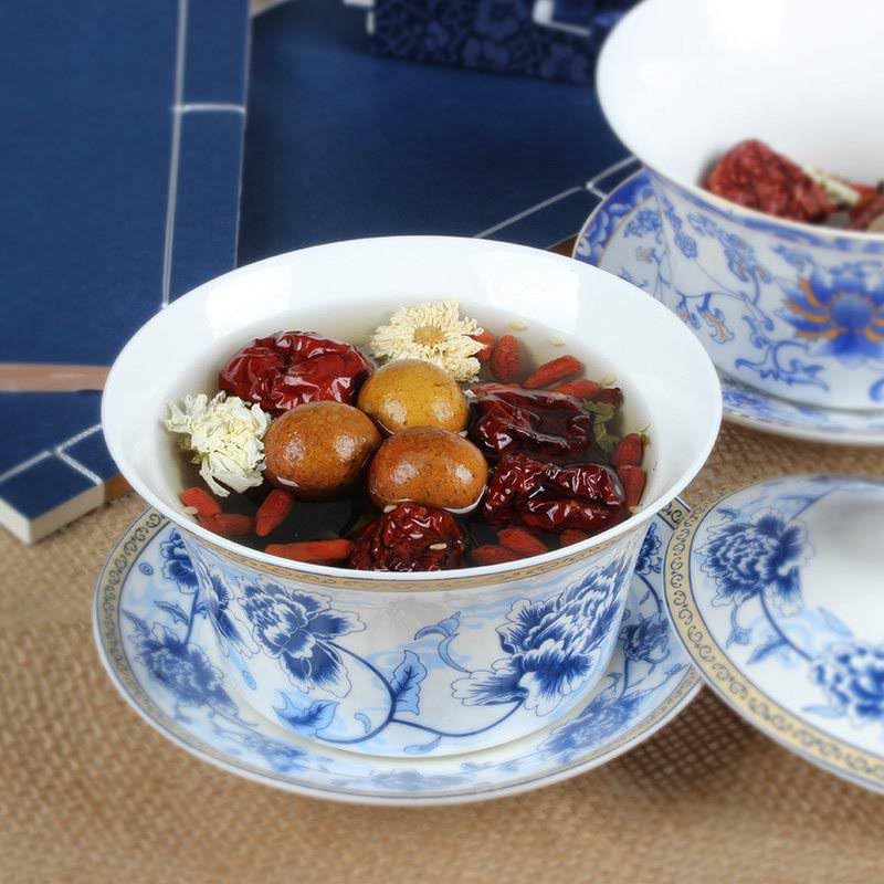 Image of Liang baobao Traditional Gaiwan Tea Set with Lid and Saucer Handmade Ceramic Tea Cup Flower Porcelain Teacups 10oz