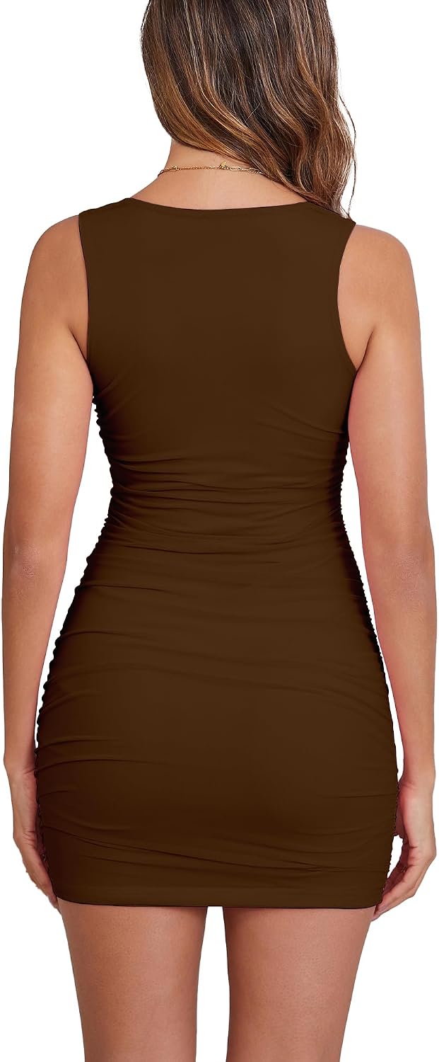 BORIFLORS Women's Sexy Bodycon Corset Mini Dresses Square Neck Ruched Sleeveless Club Party Short Dress thumbnail