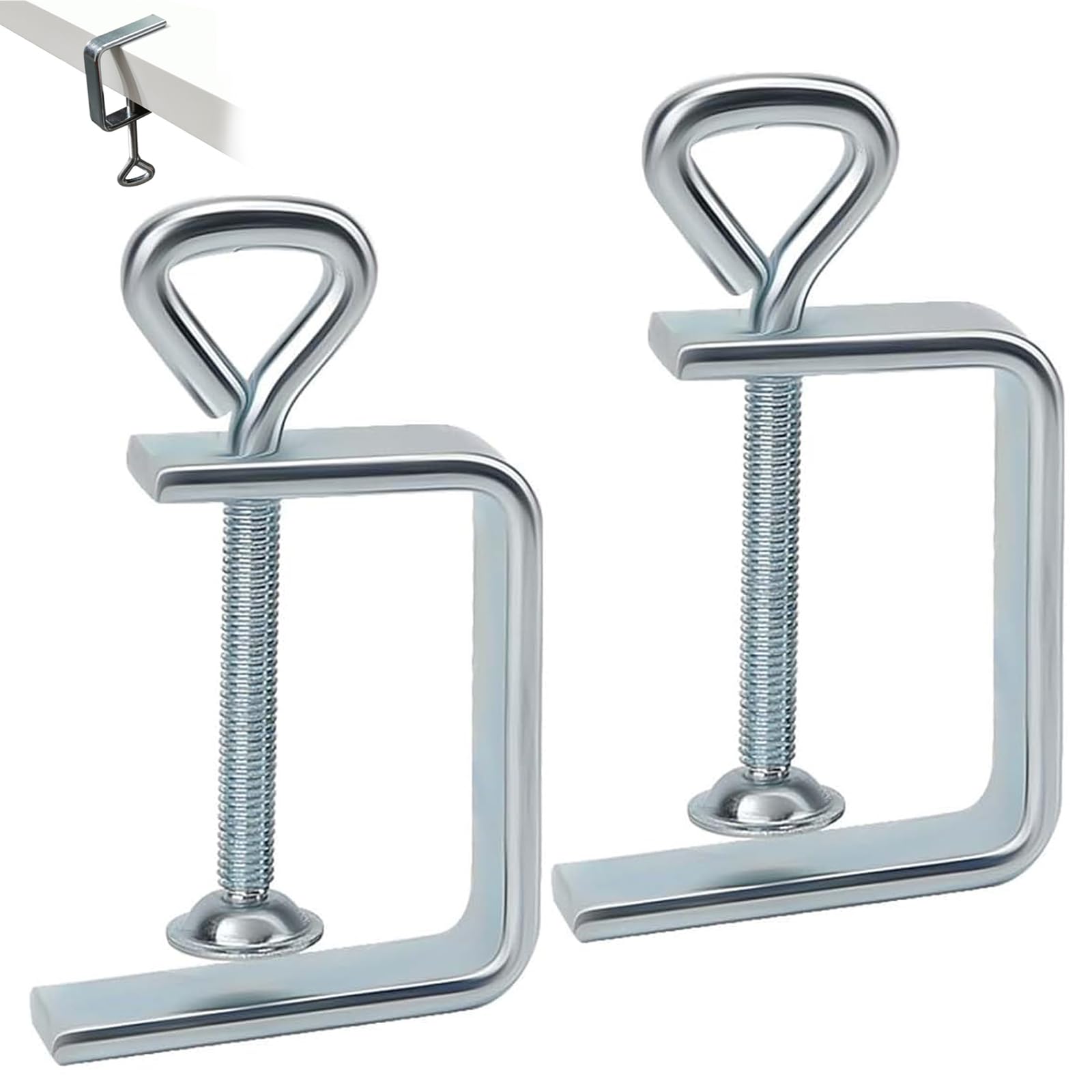 2 Pieces C Clamp Screw Clamp, C Clamp Stainless Steel, Lifting Rings C Clamp for Woodworking, Adjustable Width Workbench Clamp, Silver Screw Clamps Small, for Woodworking Clamps