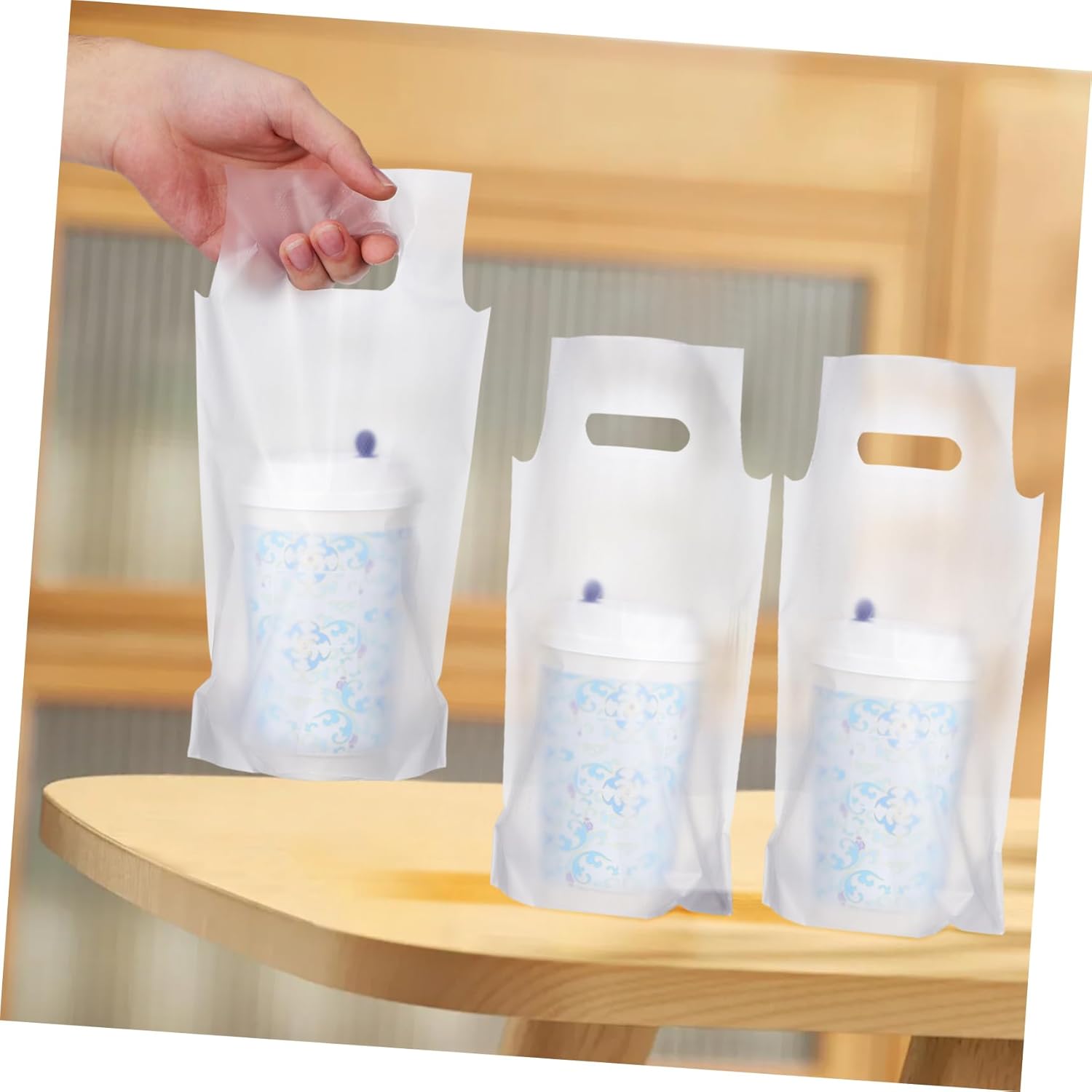 500pcs Portable Handle Drink Bags for Takeout Coffee and Beverages Transparent Beverage Storage Bags for Shops and Events Reliable and Sturdy Drink Carriers