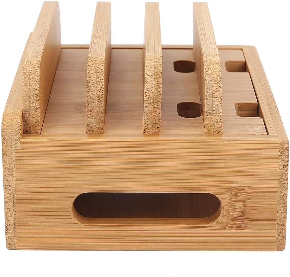 Cell Phone Stand, Multi-Device Bamboo Phone Stand Desktop Organizer Phone Tablet Charging Station for Home Office : Office Products