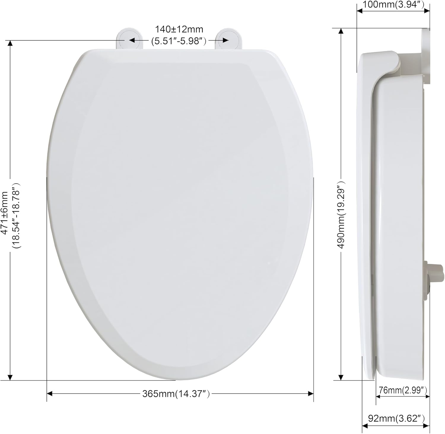 CYRRET 3 Inch Elevated Toilet Seat Riser, Raised Toilet Seat Enlongated Bowl (18.5") for Elderly and Seniors, Durable Plastic, Slow Close, Safety Bathroom Assist Device, Easy Installation, White