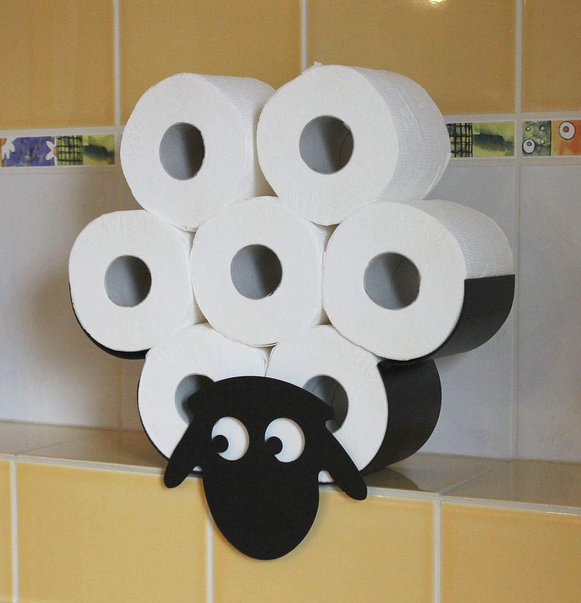 DanDiBo Wall-Mounted Sheep Toilet Paper Holder, Black Metal Toilet Roll Holder, WC Spare Role Holder