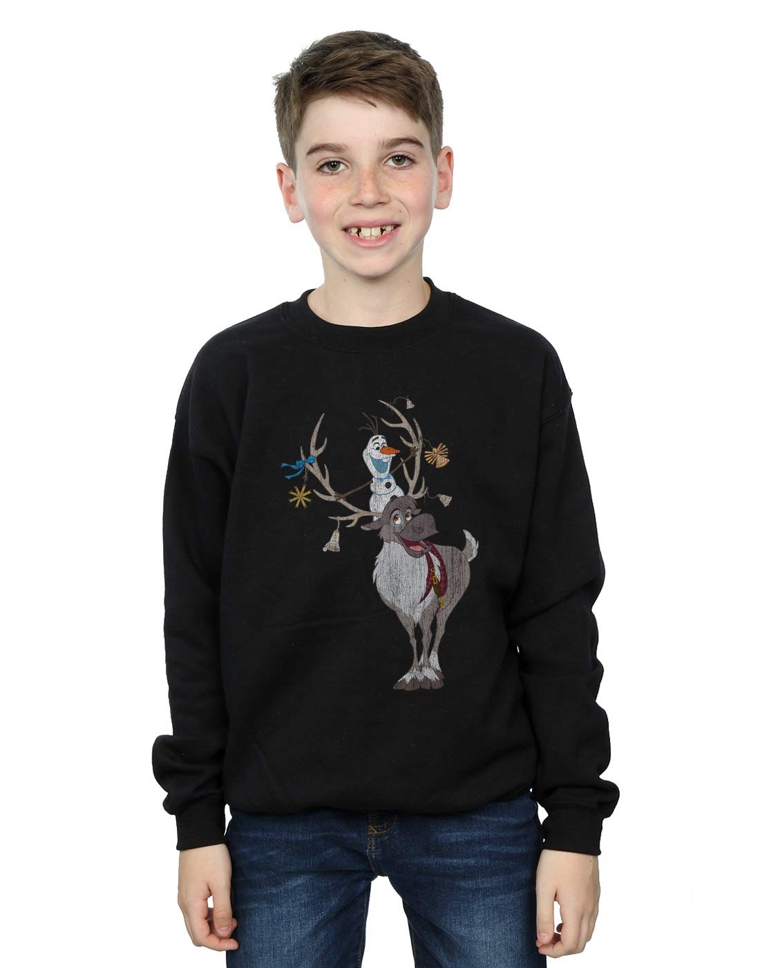 Absolute Cult Boys Black Disney Frozen Sven And Olaf Christmas Ornaments Sweatshirt 5-6 Years
