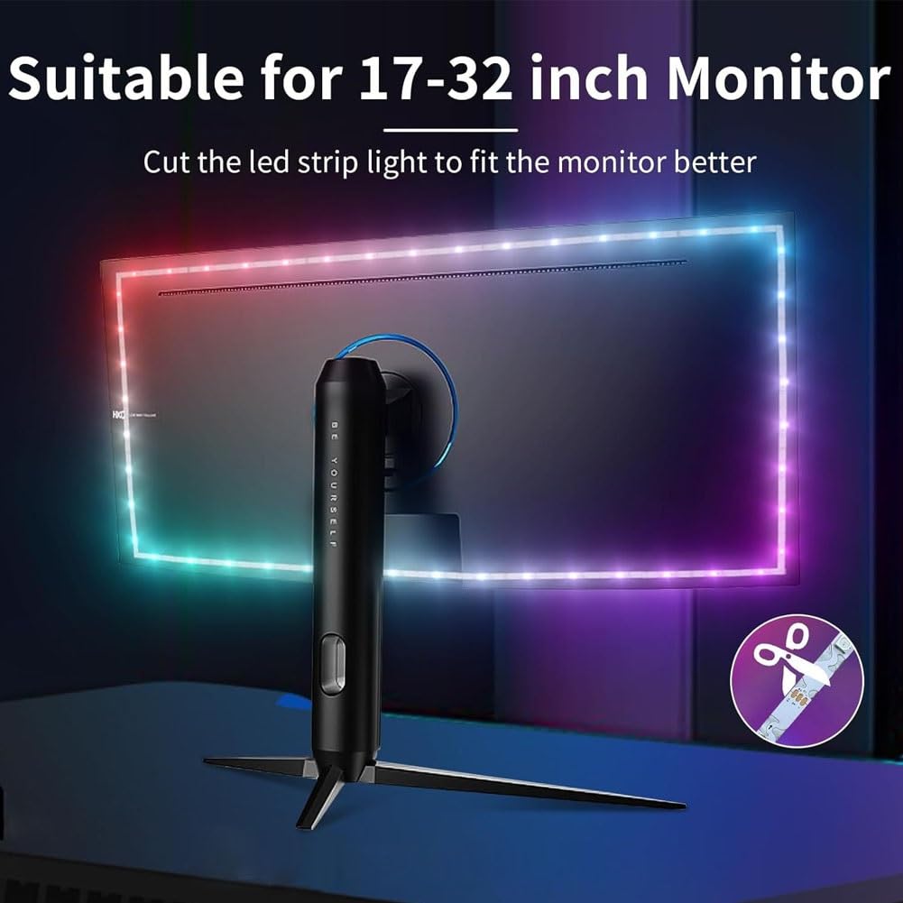 Barra luz LED USB for TV,tira LED varios tamaños for pantalla 17 a 32 pulgadas con control aplicación,movimiento con la pantalla,barra luz sincronización música for trabajo,películas TV,juegos(Size:1m