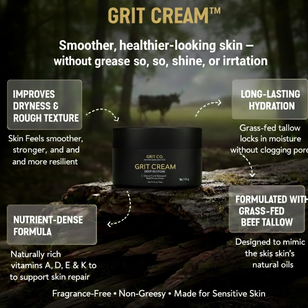 Beef Tallow for Skin Anti-Aging Men's Face Cream – Grass-Fed Tallow Moisturizer for Men – Unscented Whipped Wrinkle Balm 3.4 oz