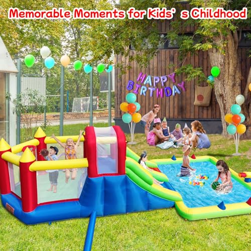10-in-1 Inflatable Water Park - Giant Bounce House with 2 Water Slides, Big Splash Pool, Water Cannons, Climbing Wall, Tunnels & Obstacle Course for Endless Fun