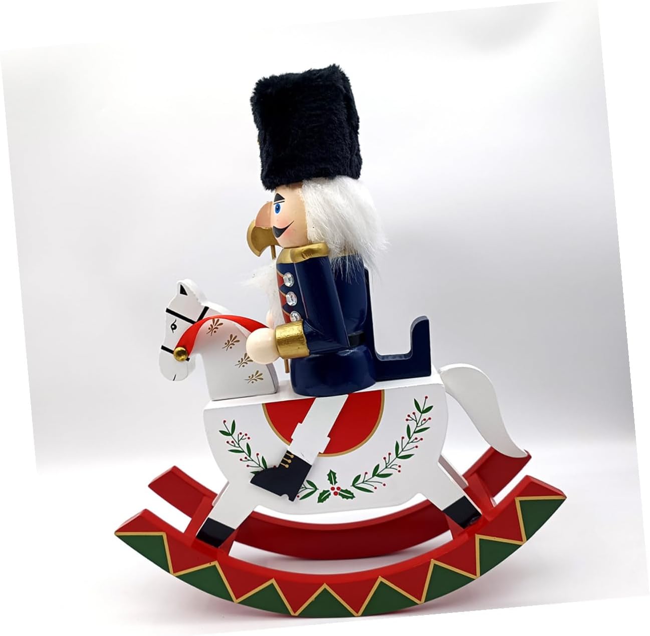 Wooden Nutcracker Sculpture on Rocking Horse Large Christmas Nutcracker Figure Holiday Decor for Home and Office